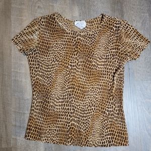 VTG Tess Ribbed Textured Animal Print Blouse Cheetah Sz Small short sleeve